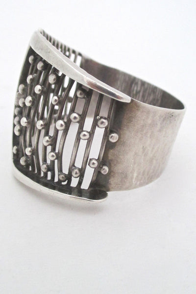 detail vintage Scandinavian modernist sterling silver wide bracelet Sweden 1973