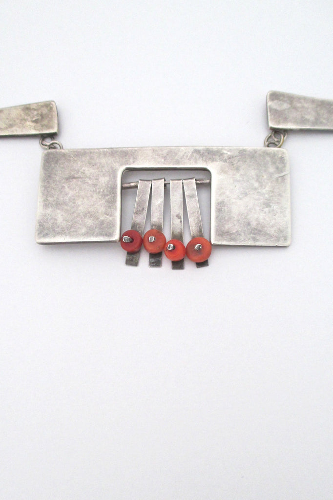 studio made silver neck piece with coral – Samantha Howard Vintage
