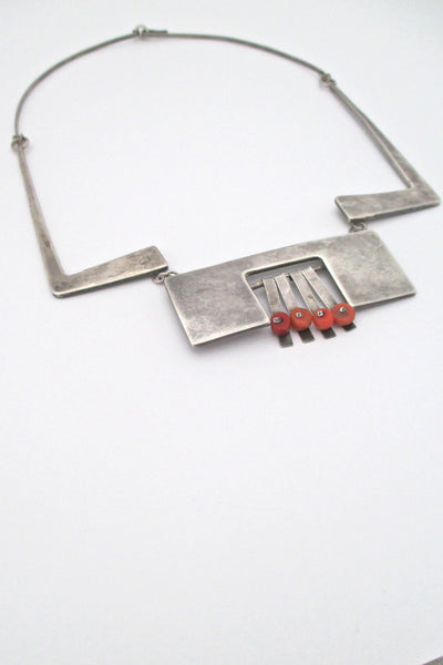 profile vintage modernist silver studio made large bib necklace with coral 