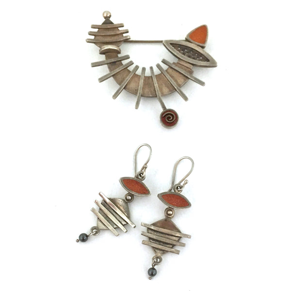 vintage silver & enamel constructivist kinetic earrings
