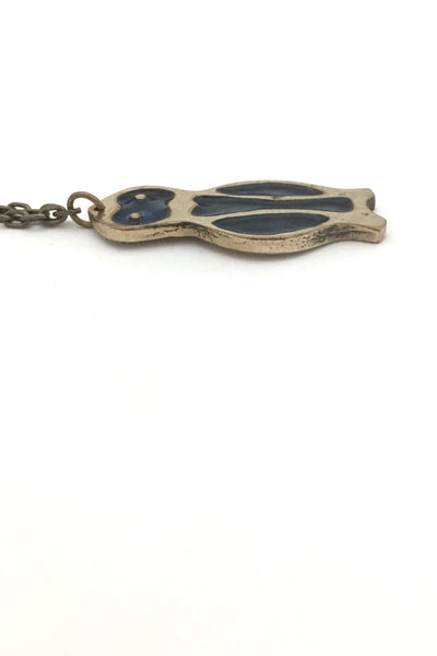 profile Bernard Chaudron Canada vintage bronze enamel owl pendant necklace 1970s