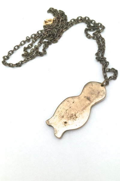 Bernard Chaudron bronze & enamel owl pendant necklace