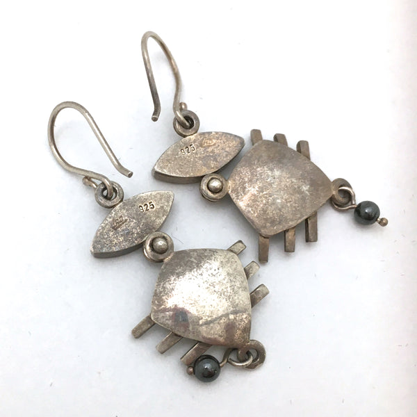 vintage silver & enamel constructivist kinetic earrings