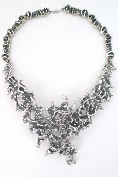 Guy Vidal Canada vintage mid century brutalist pewter large neck piece bib necklace