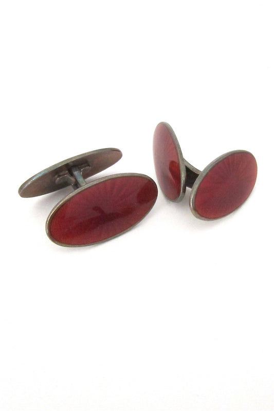 David-Andersen Norway vintage sterling silver guilloche enamel cuff links