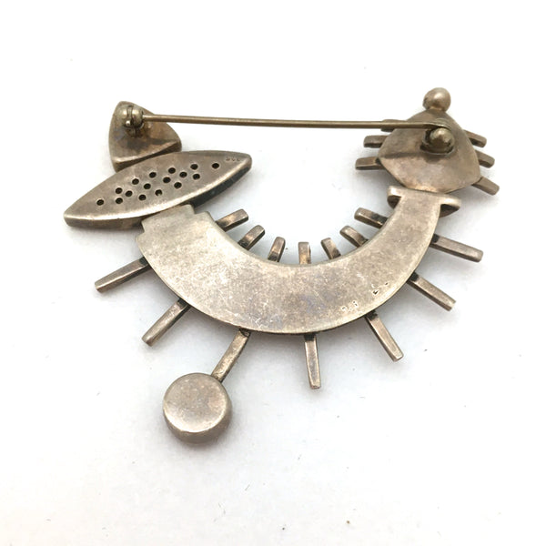 vintage silver & enamel constructivist brooch