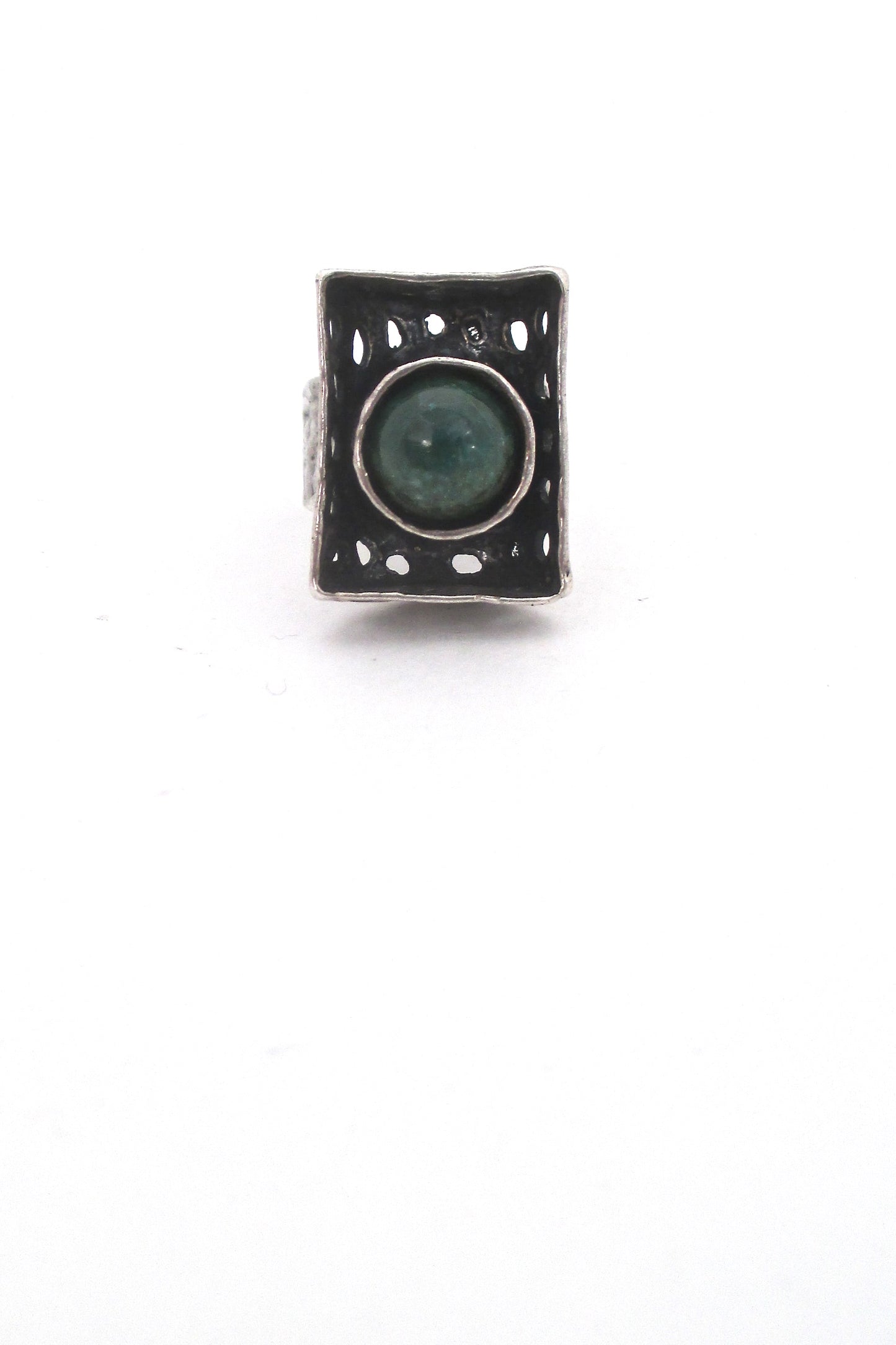 vintage silver shadowbox large brutalist ring ~ natural stone