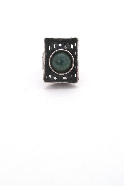 vintage silver shadowbox large brutalist ring ~ natural stone