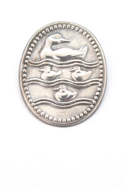 Jens Quistgaard Dansk ducks logo sterling brooch at Samantha Howard Vintage