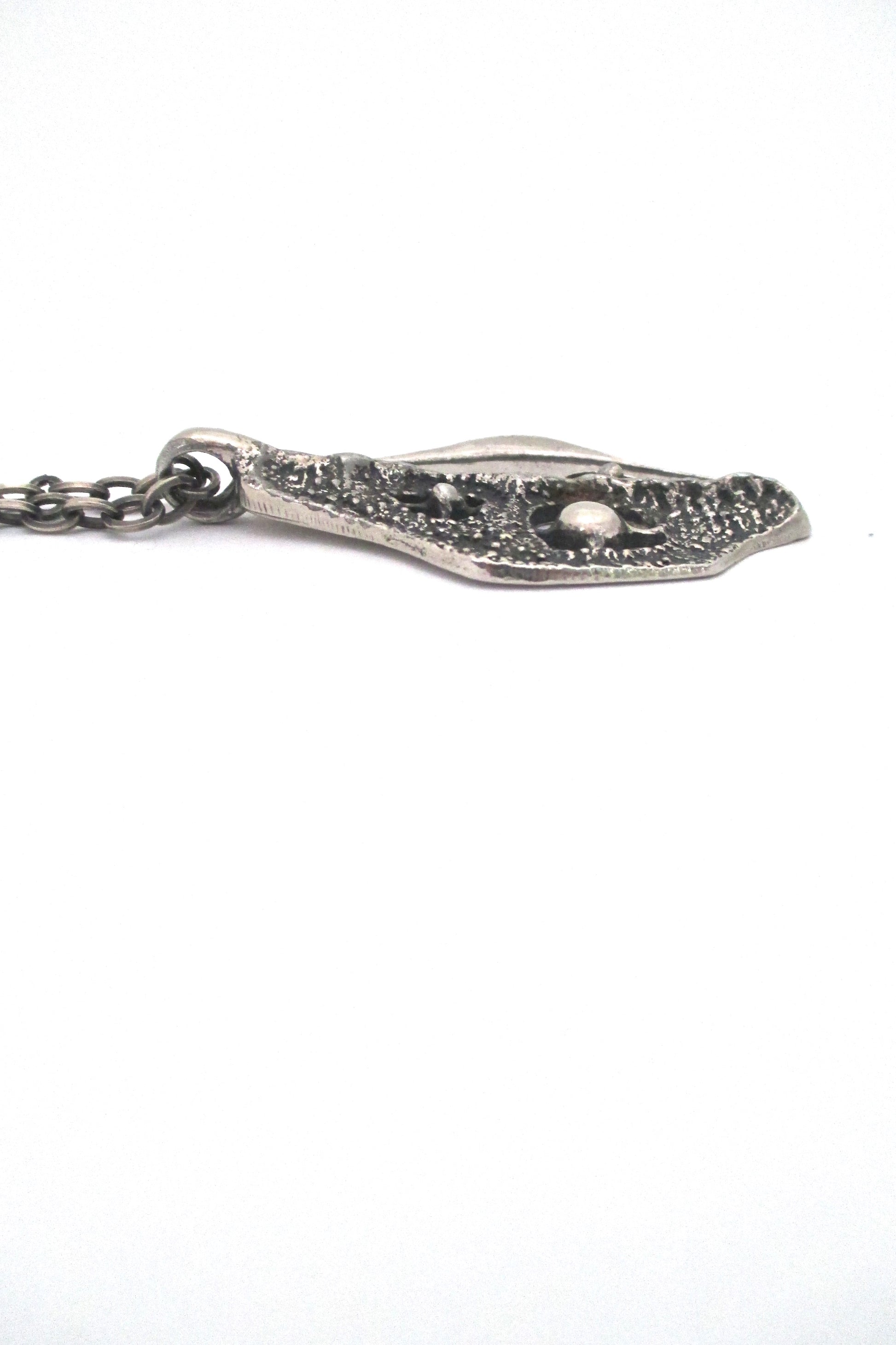 profile Robert Larin Canada vintage brutalist pewter openwork pendant necklace