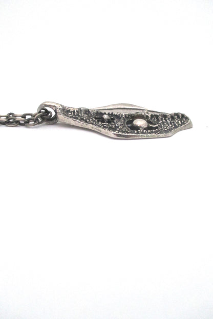 profile Robert Larin Canada vintage brutalist pewter openwork pendant necklace