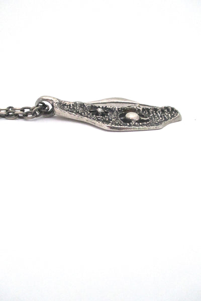 profile Robert Larin Canada vintage brutalist pewter openwork pendant necklace