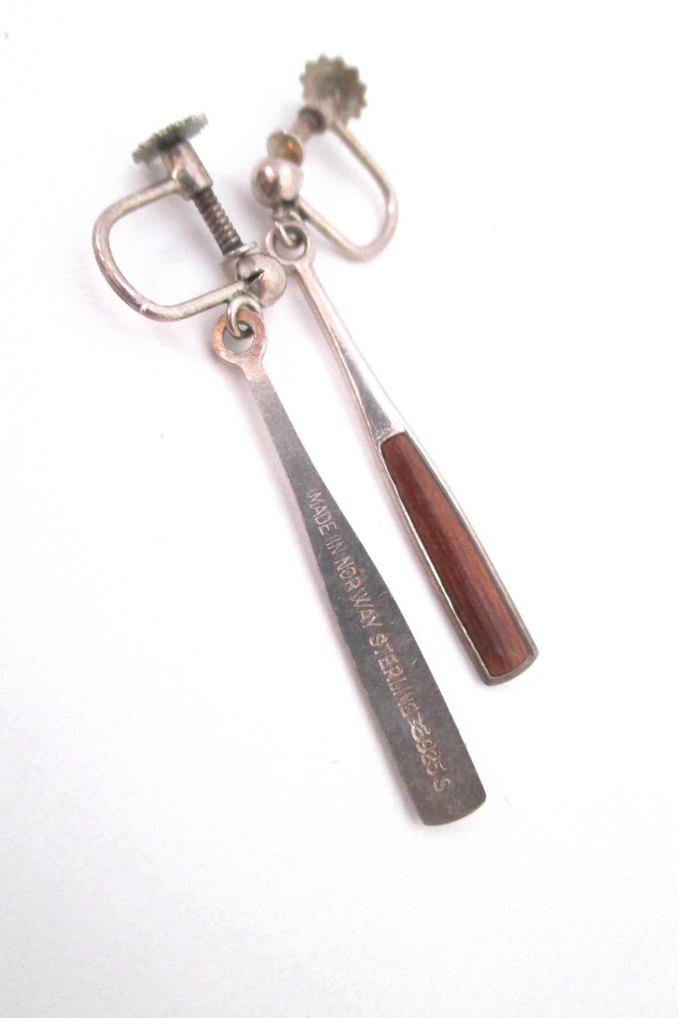 Aksel Holmsen silver & burnt orange enamel drop earrings