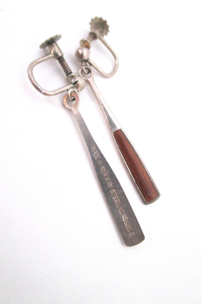 Aksel Holmsen silver & burnt orange enamel drop earrings
