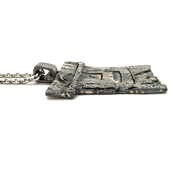 profile Guy Vidal Canada vintage brutalist pewter cutout kinetic pendant necklace Canadian Modernist jewelry design