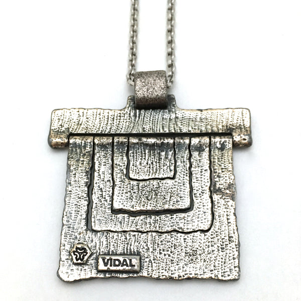 Guy Vidal cutout brutalist pewter kinetic pendant necklace