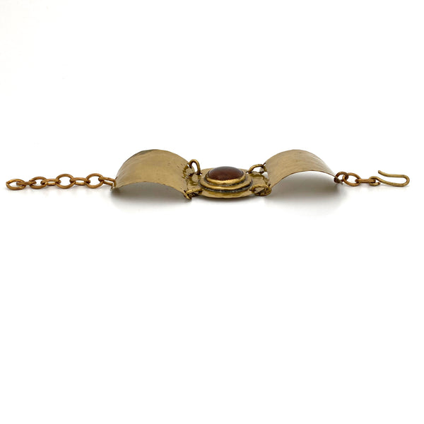 profile Rafael Alfandary Canada vintage brass panel bracelet clear amber glass stone Canadian jewelry design