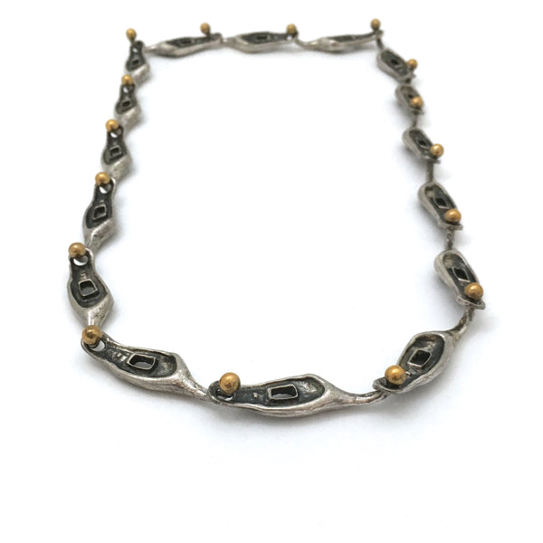 brutalist pewter & brass large link chain necklace ~ unusual connectors