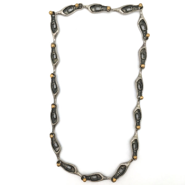 brutalist pewter & brass large link chain necklace ~ unusual connectors
