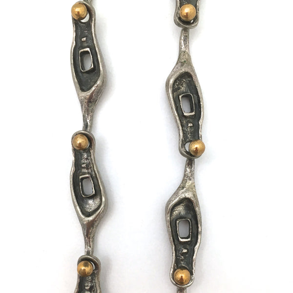 brutalist pewter & brass large link chain necklace ~ unusual connectors