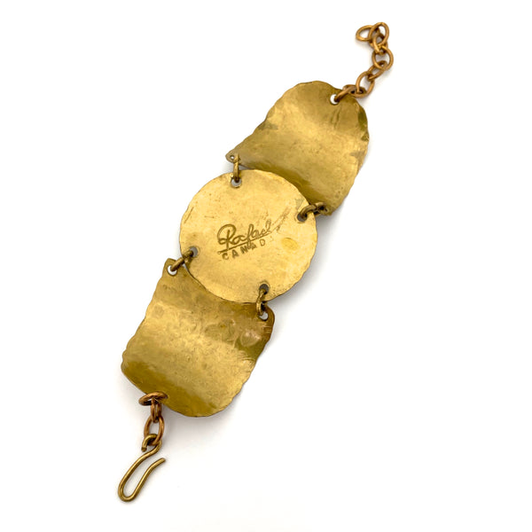 Rafael Canada brass panel bracelet ~ amber glass