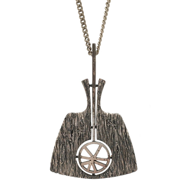 detail Guy Vidal Canada vintage brutalist pewter large pendant necklace rare