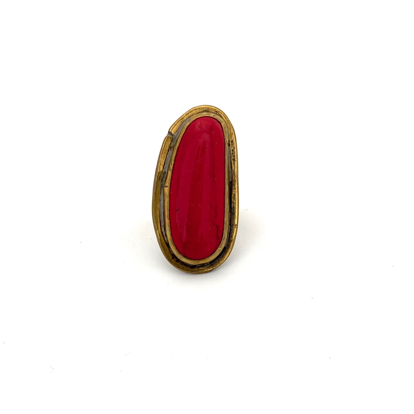 Rafael Canada brass long ring ~ opaque bright red