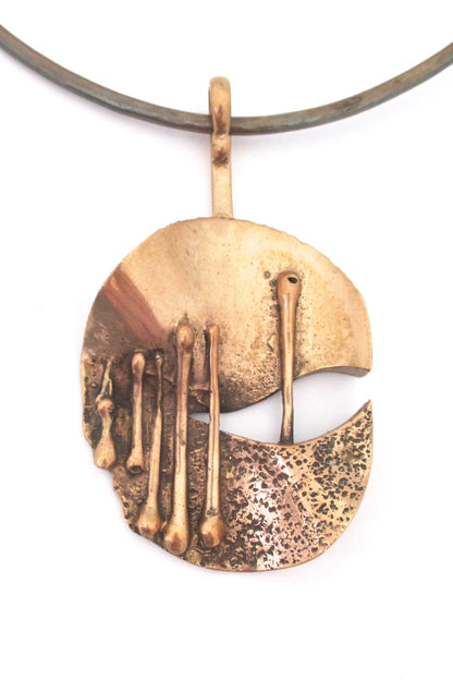 Jane Wiberg large sculptural bronze pendant necklace #357 ~ rare