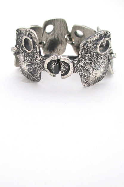 closure Guy Vidal Canada large vintage brutalist pewter pierced link bracelet