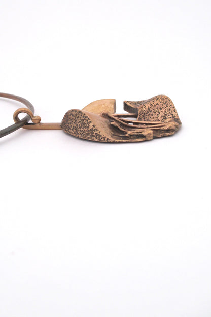 profile Jane Wiberg for Jane and Finn Denmark vintage brutalist bronze large sculptural pendant necklace 357