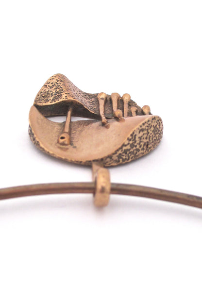 detail Jane Wiberg for Jane and Finn Denmark vintage brutalist bronze large sculptural pendant necklace 357