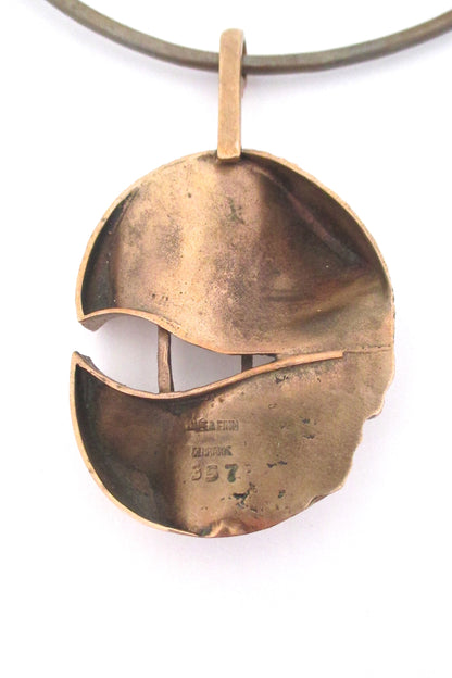 Jane Wiberg large sculptural bronze pendant necklace #357 ~ rare