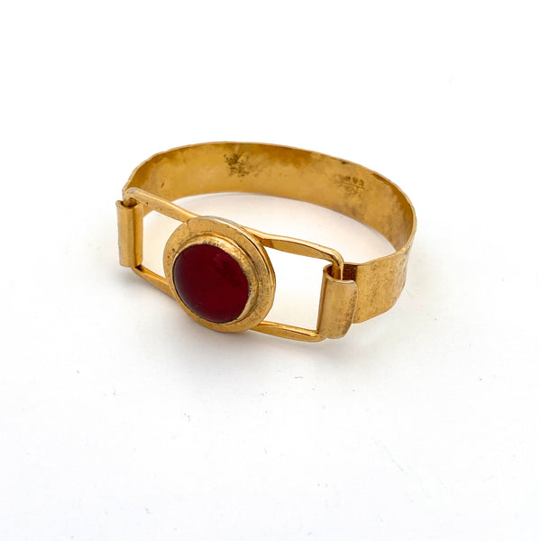 Rafael Canada hinged bracelet ~ clear red glass stone