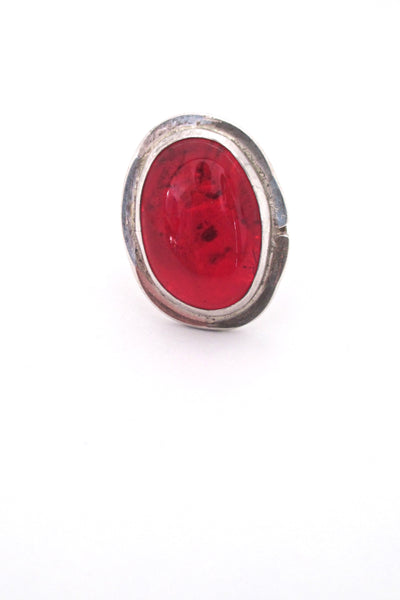 Rafael Alfandary Canada vintage brutalist sterling silver large red glass stone ring