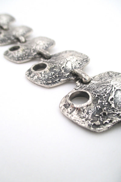detail Guy Vidal Canada large vintage brutalist pewter pierced link bracelet mid century
