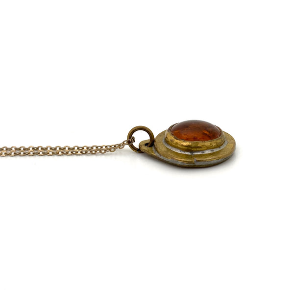 profile Rafael Alfandary Canada vintage brass amber glass petite pendant necklace Canadian jewelry design