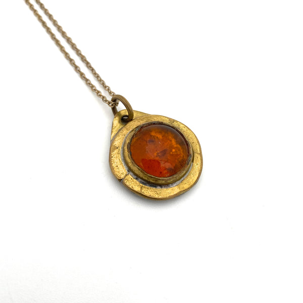 Rafael Canada petite brass pendant necklace ~ clear dark amber