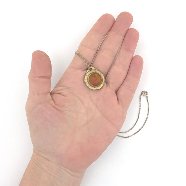 scale Rafael Alfandary Canada vintage brass amber glass petite pendant necklace Canadian jewelry design