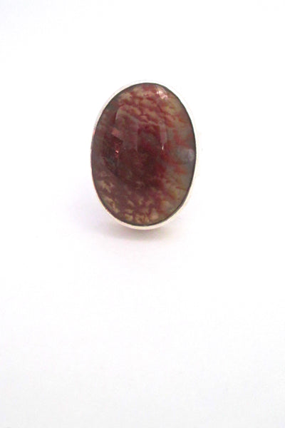 detail Bernard Chaudron Canada large silver red moss agate ring vintage Canadian Modernist jewelry
