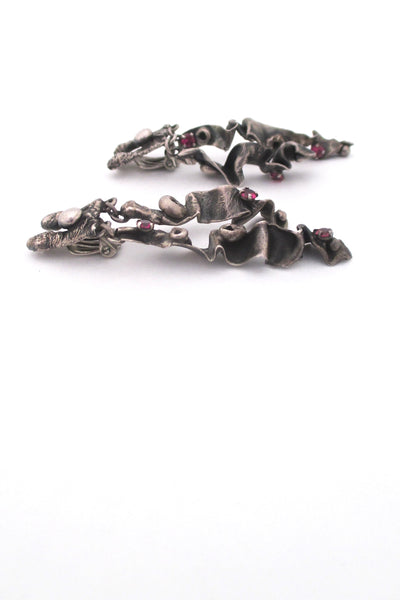 profile vintage sterling silver synthetic ruby long brutalist drop earrings