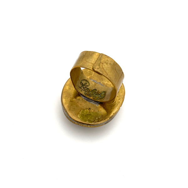 Rafael Canada large brass mirrored amber glass oval ring