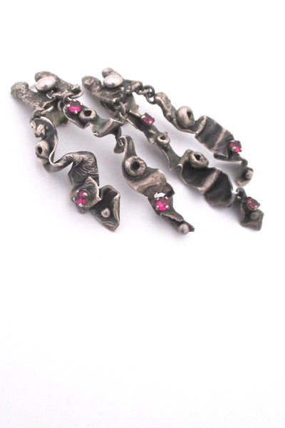detail vintage sterling silver synthetic ruby long brutalist drop earrings