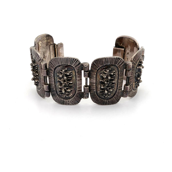 Robert Larin brutalist pewter dimensional panel link bracelet