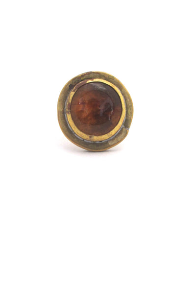 detail Rafael Alfandary Canada brass round amber glass stone ring vintage Canadian Modernist jewelry