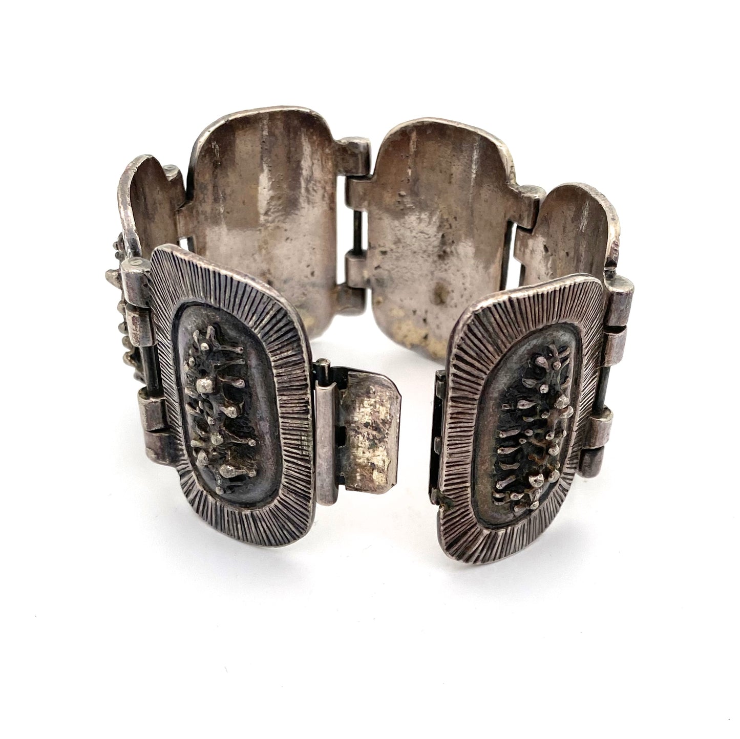 Robert Larin brutalist pewter dimensional panel link bracelet