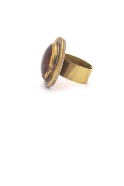 profile Rafael Alfandary Canada brass round amber glass stone ring vintage Canadian Modernist jewelry