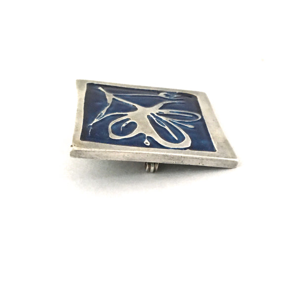 profile de Passille Sylvestre Canada vintage heavy sterling silver enamel abstract flower brooch Modernist jewelry design