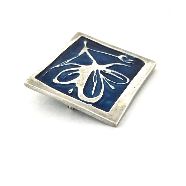 detail de Passille Sylvestre Canada vintage heavy sterling silver enamel abstract flower brooch Modernist jewelry design