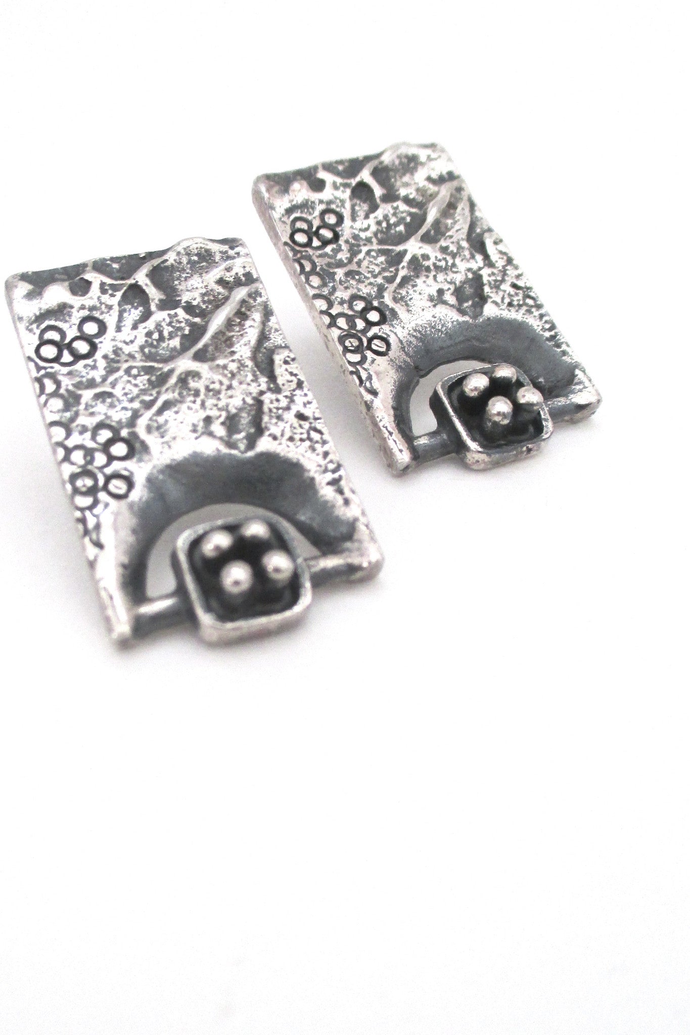 Guy Vidal Canada brutalist pewter large earrings at Samantha Howard Vintage