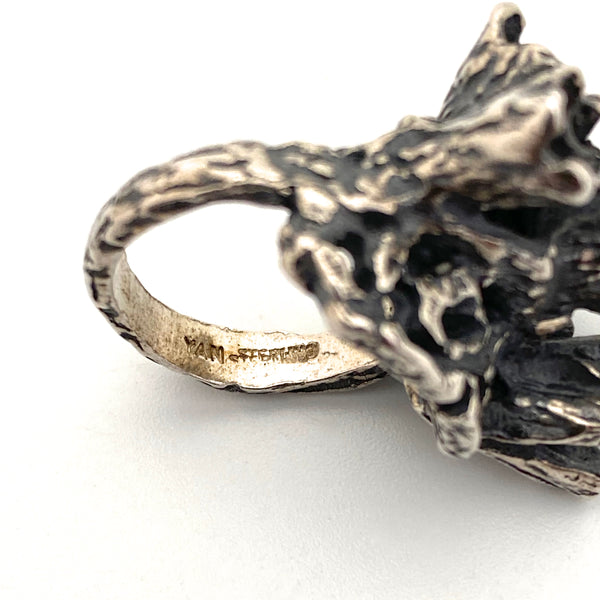 vintage silver brutalist ring NOS